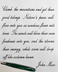 Muir Quote First Attempt with Ahab Flex Calligraphy Pen    &#169;  All Rights Reserved